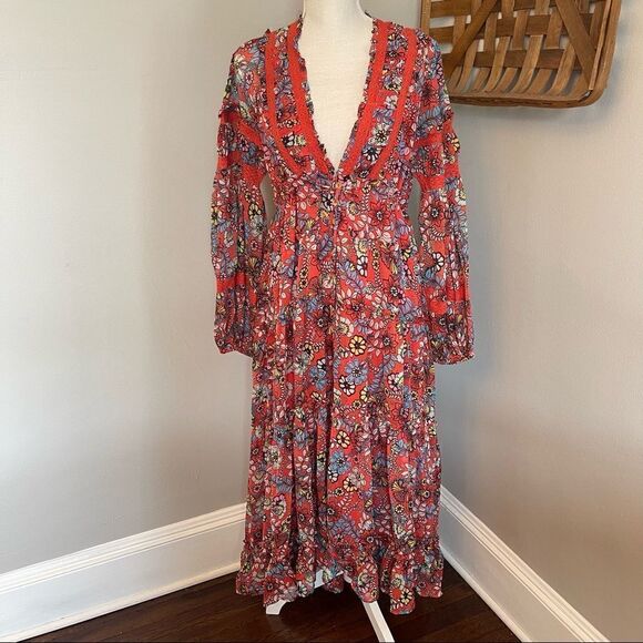 Free People - Cassis Printed Chiffon Dress size M - Picture 6 of 7